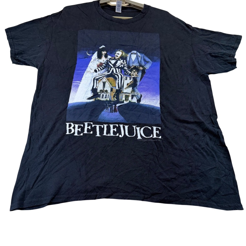 Gildan T-Shirt Mens L Black Beetlejuice Movie Graphic Tee Short Sleeve Cotton